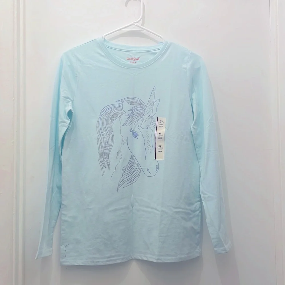 Cat and Jack unicorn blue shirt with glitter size 14 new
